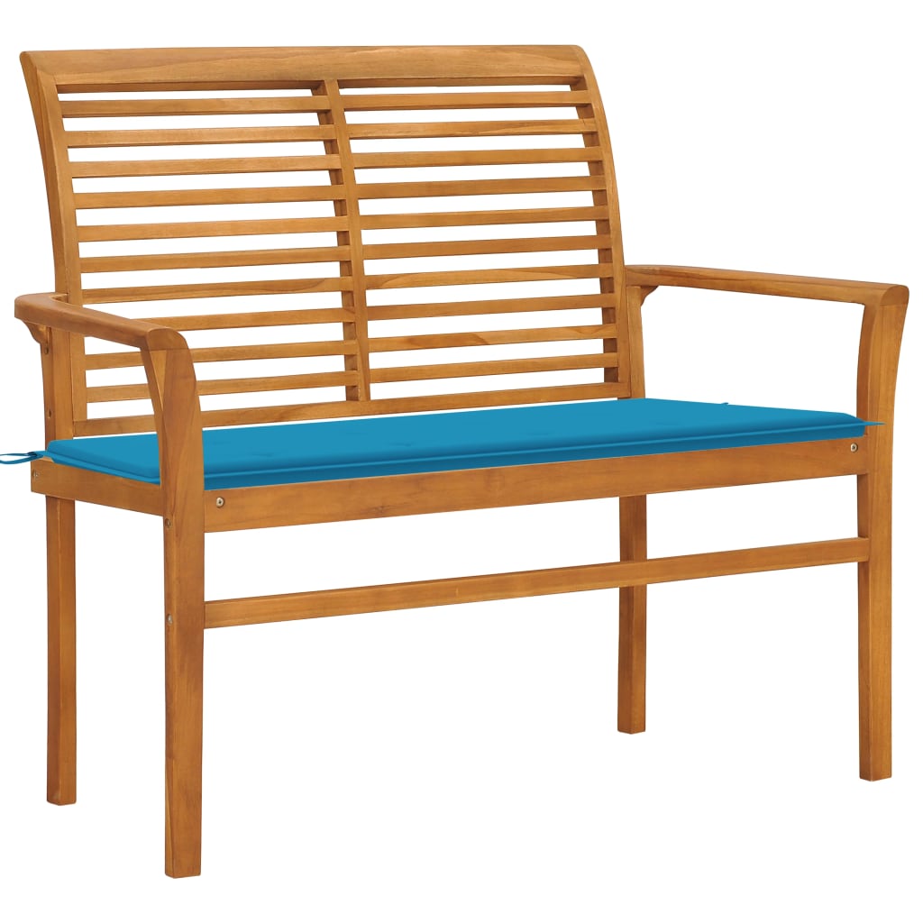 Gartenbank mit Blauer Auflage 112 cm Massivholz Teak