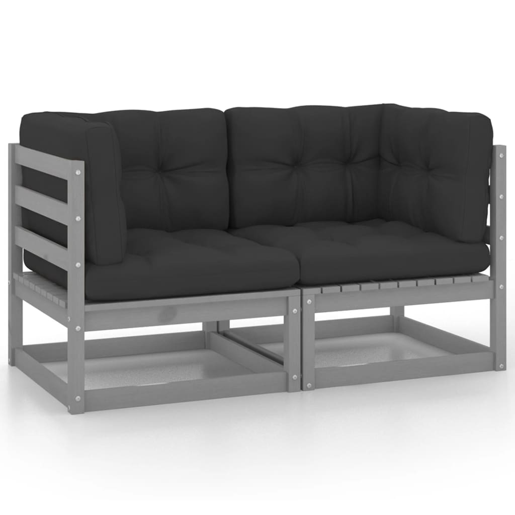 Gartensofa 2-Sitzer mit Kissen Grau Kiefer Massivholz