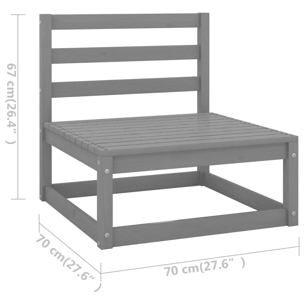 Garten-Mittelsofas mit Kissen 2 Stk. Grau Massivholz Kiefer