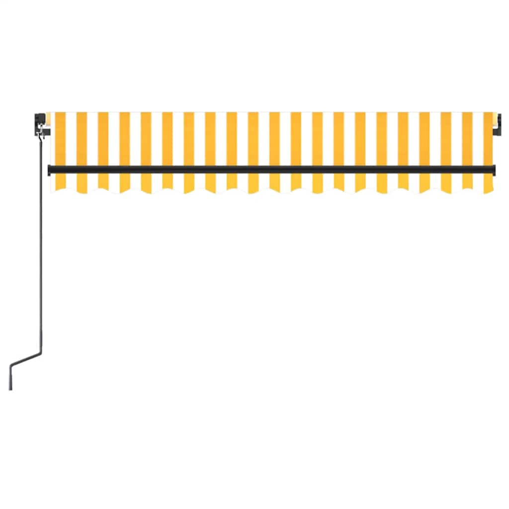 Markise Manuell Einziehbar mit LED 350x250 cm Gelb und Weiß