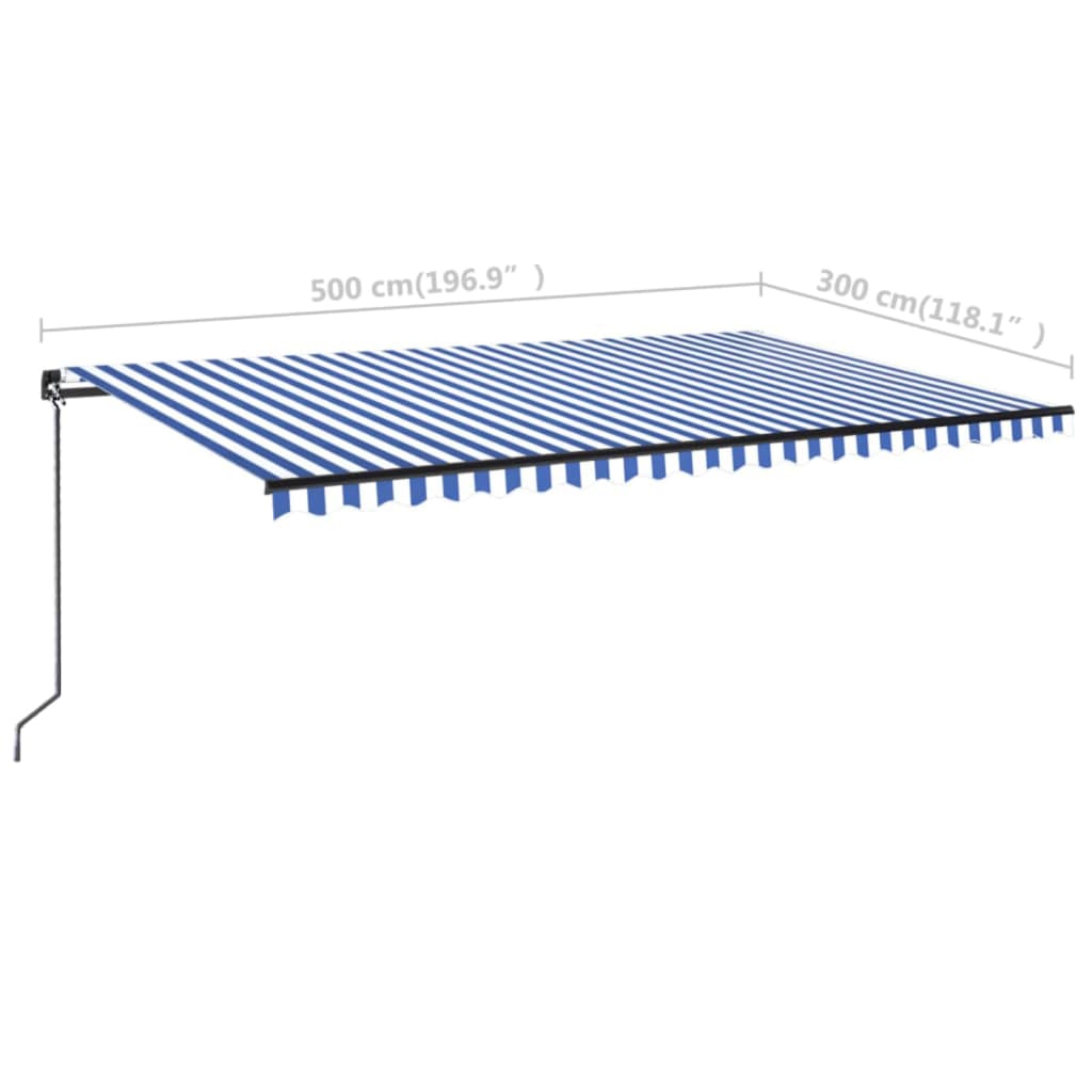 Markise Manuell Einziehbar mit LED 500x300 cm Blau und Weiß