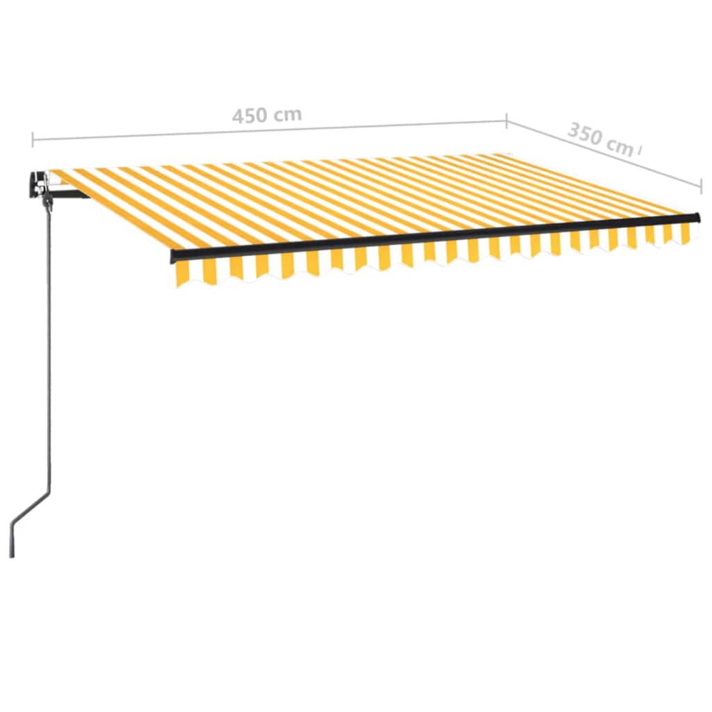 Markise Manuell Einziehbar mit LED 450x350 cm Gelb und Weiß