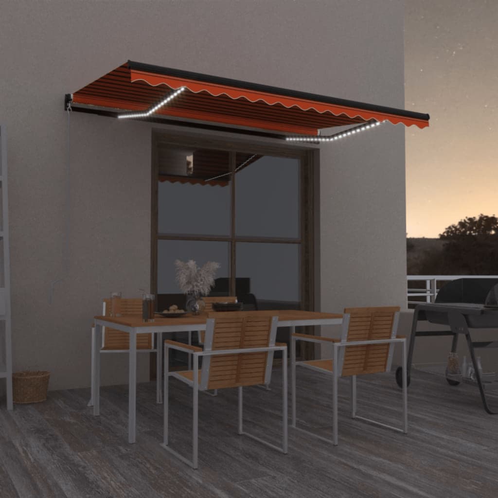 Markise Manuell Einziehbar mit LED 450x350 cm Orange und Braun