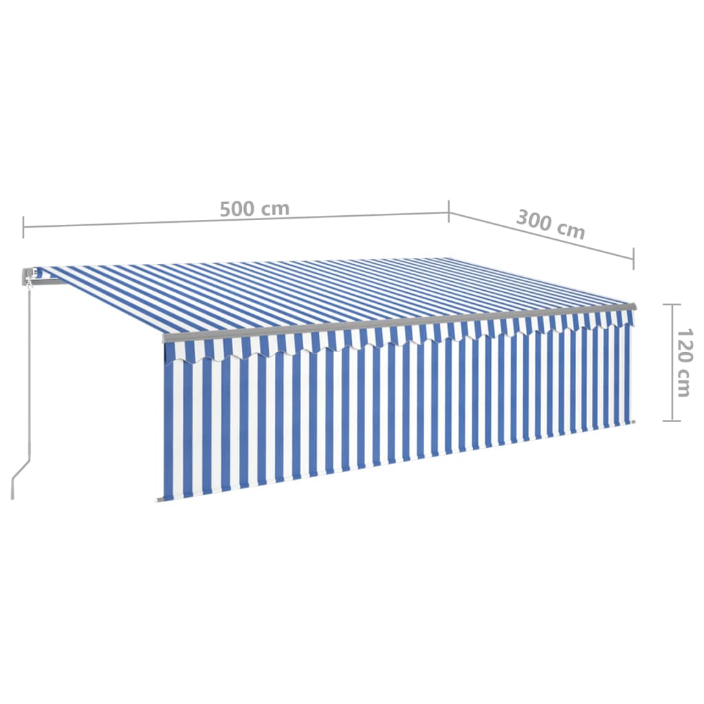 Markise Manuell Einziehbar mit Rollo & LED 5x3 m Blau & Weiß