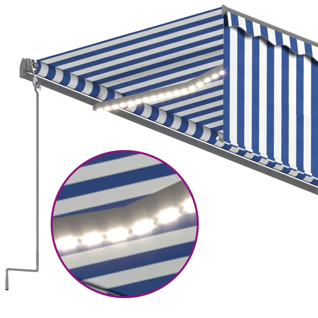 Markise Manuell Einziehbar mit Rollo & LED 6x3 m Blau & Weiß