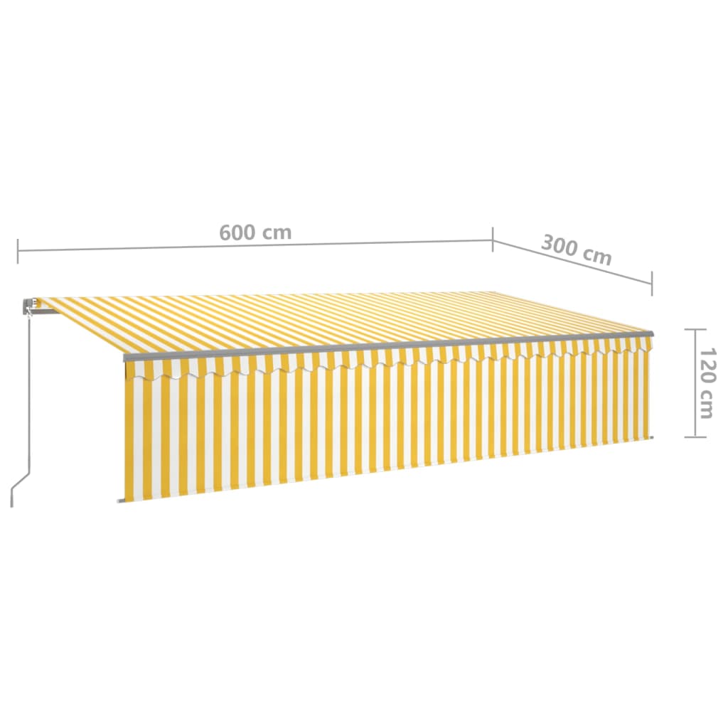 Markise Manuell Einziehbar mit Rollo & LED 6x3 m Gelb & Weiß