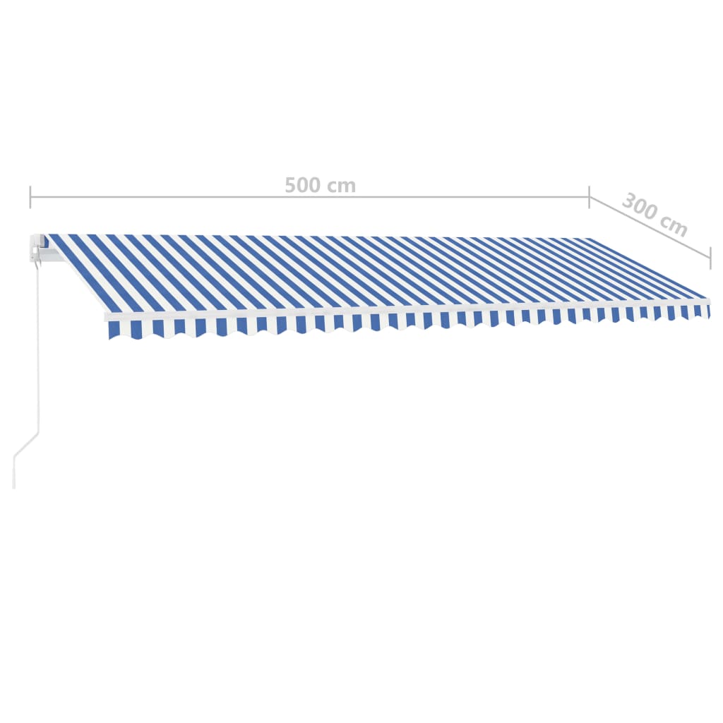 Markise Manuell Einziehbar mit LED 500x300 cm Blau Weiß