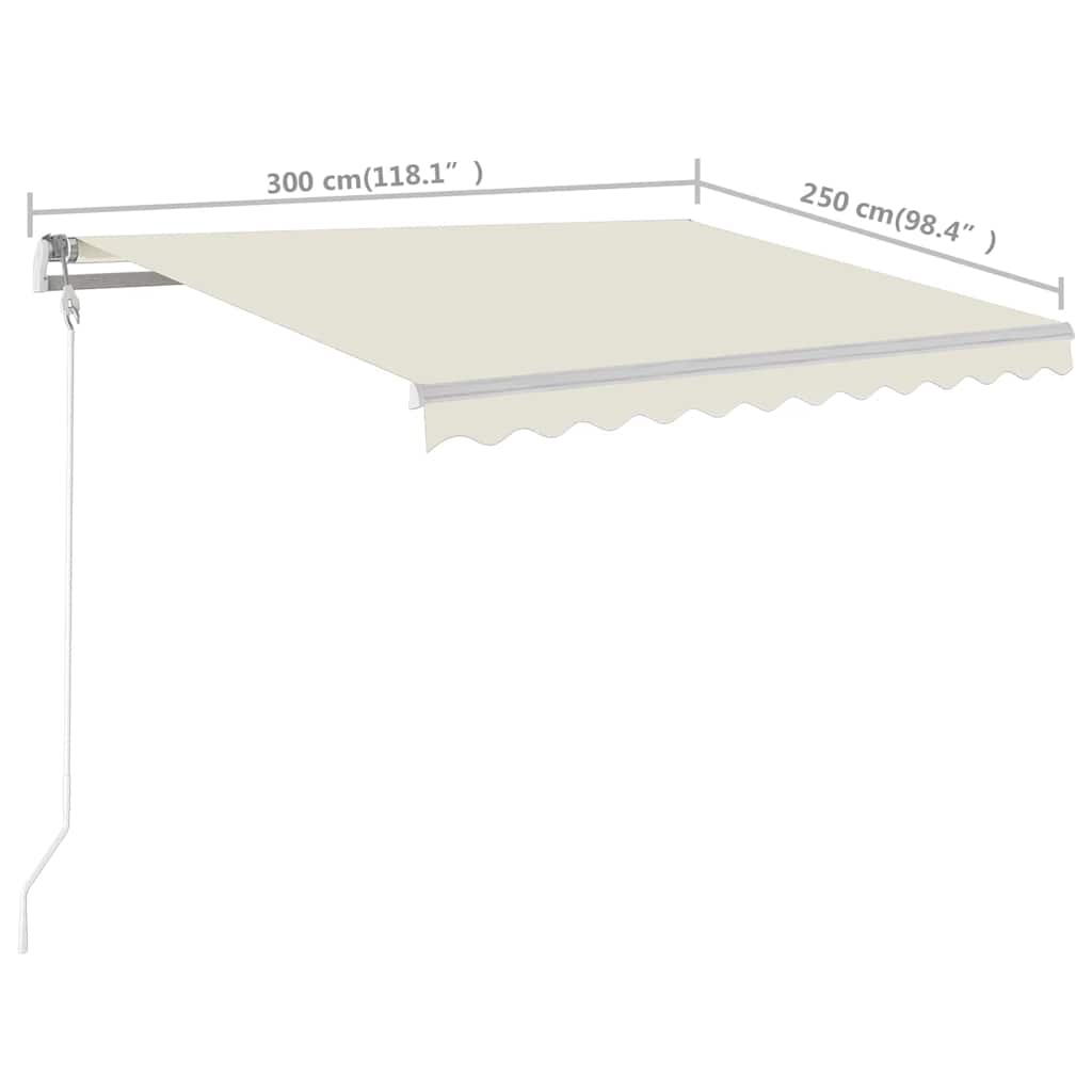 Markise Manuell Einziehbar mit Pfosten 3x2,5 m Creme