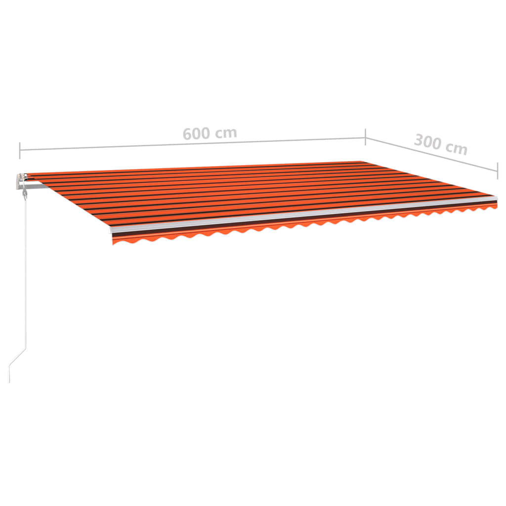 Markise Manuell Einziehbar mit LED 6x3 m Orange und Braun