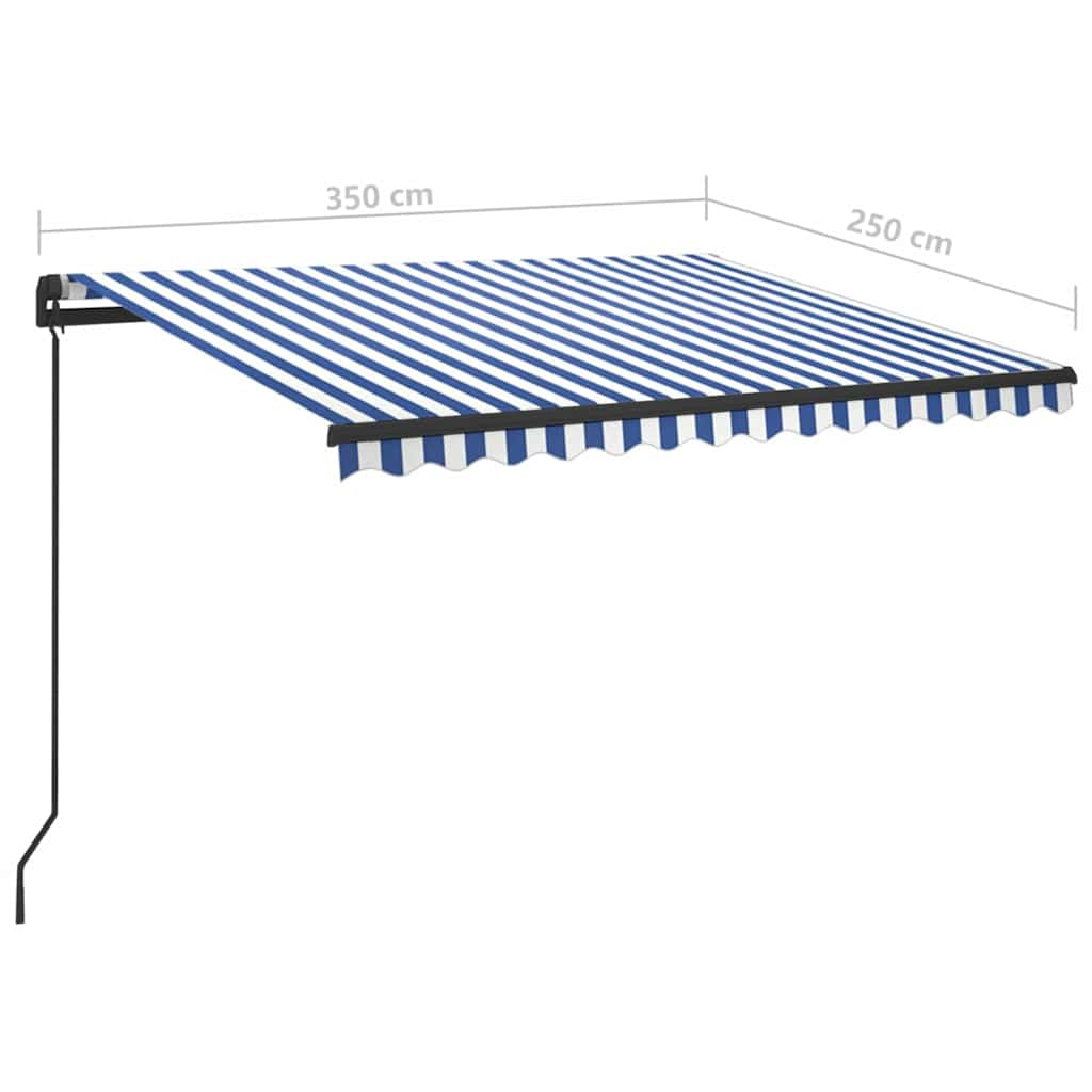 Markise Manuell Einziehbar mit LED 3,5x2,5 m Blau und Weiß