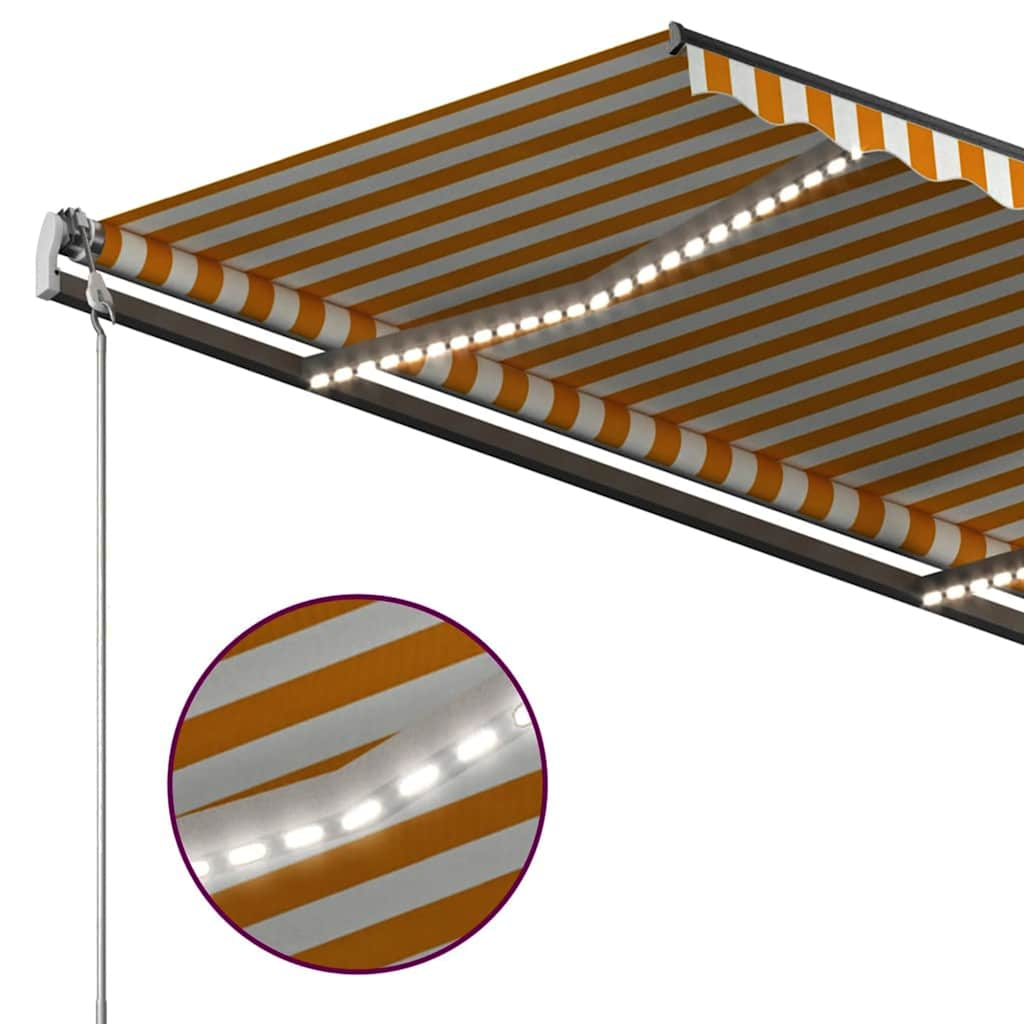 Markise Manuell Einziehbar mit LED 3,5x2,5 m Gelb und Weiß