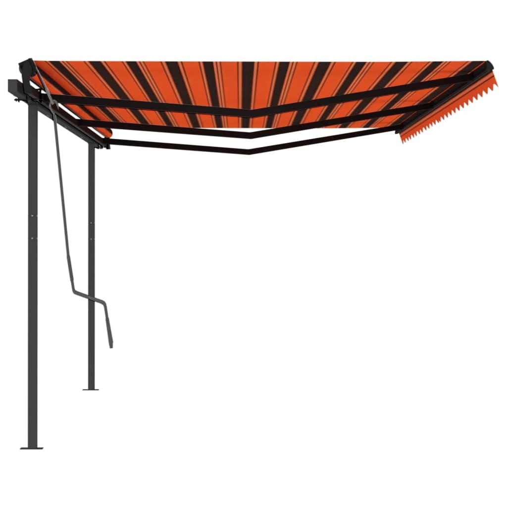 Markise Manuell Einziehbar mit Pfosten 6x3 m Orange Braun