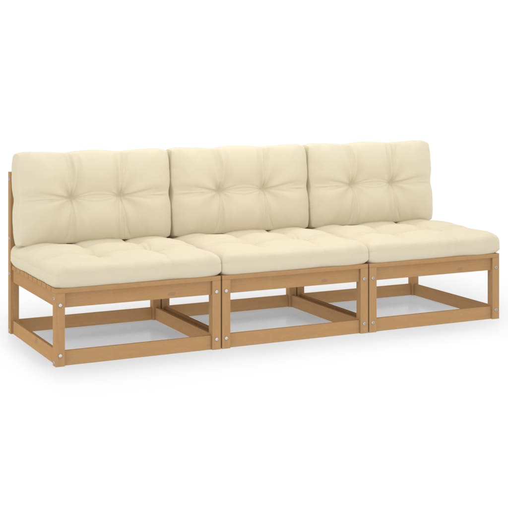 3-Sitzer-Sofa mit Kissen Kiefer Massivholz