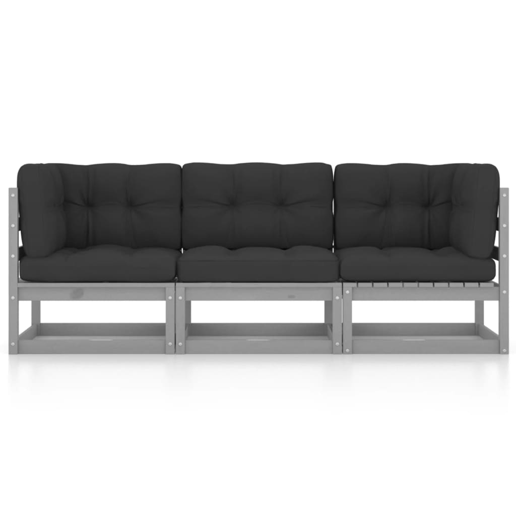 3-Sitzer-Gartensofa mit Kissen Kiefer Massivholz