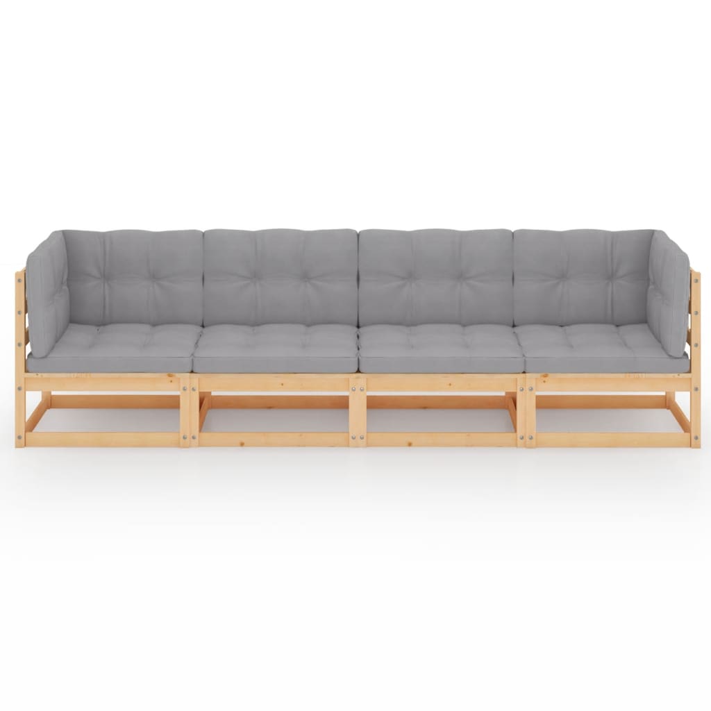 4-Sitzer-Gartensofa mit Kissen Kiefer Massivholz