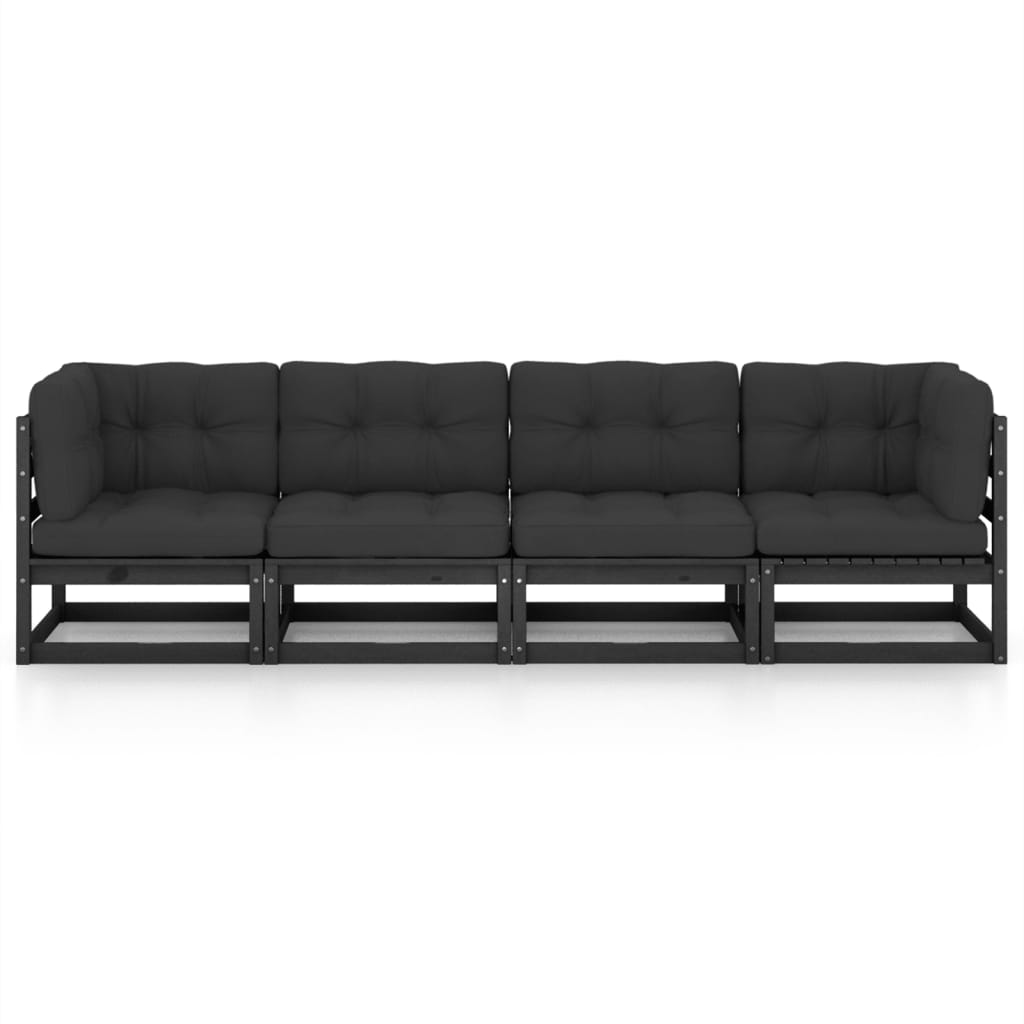 4-Sitzer-Gartensofa mit Kissen Kiefer Massivholz