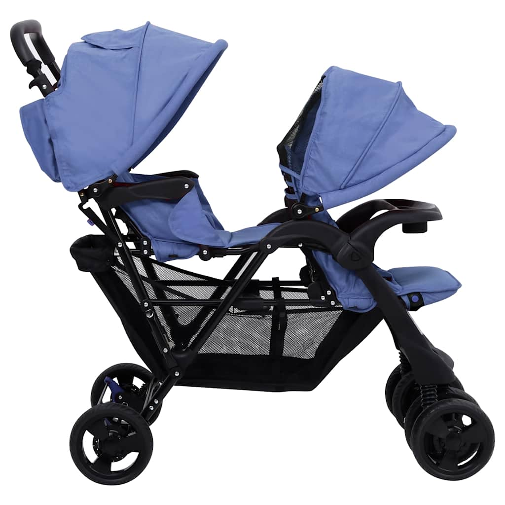 Tandem-Zwillingskinderwagen Marineblau Stahl