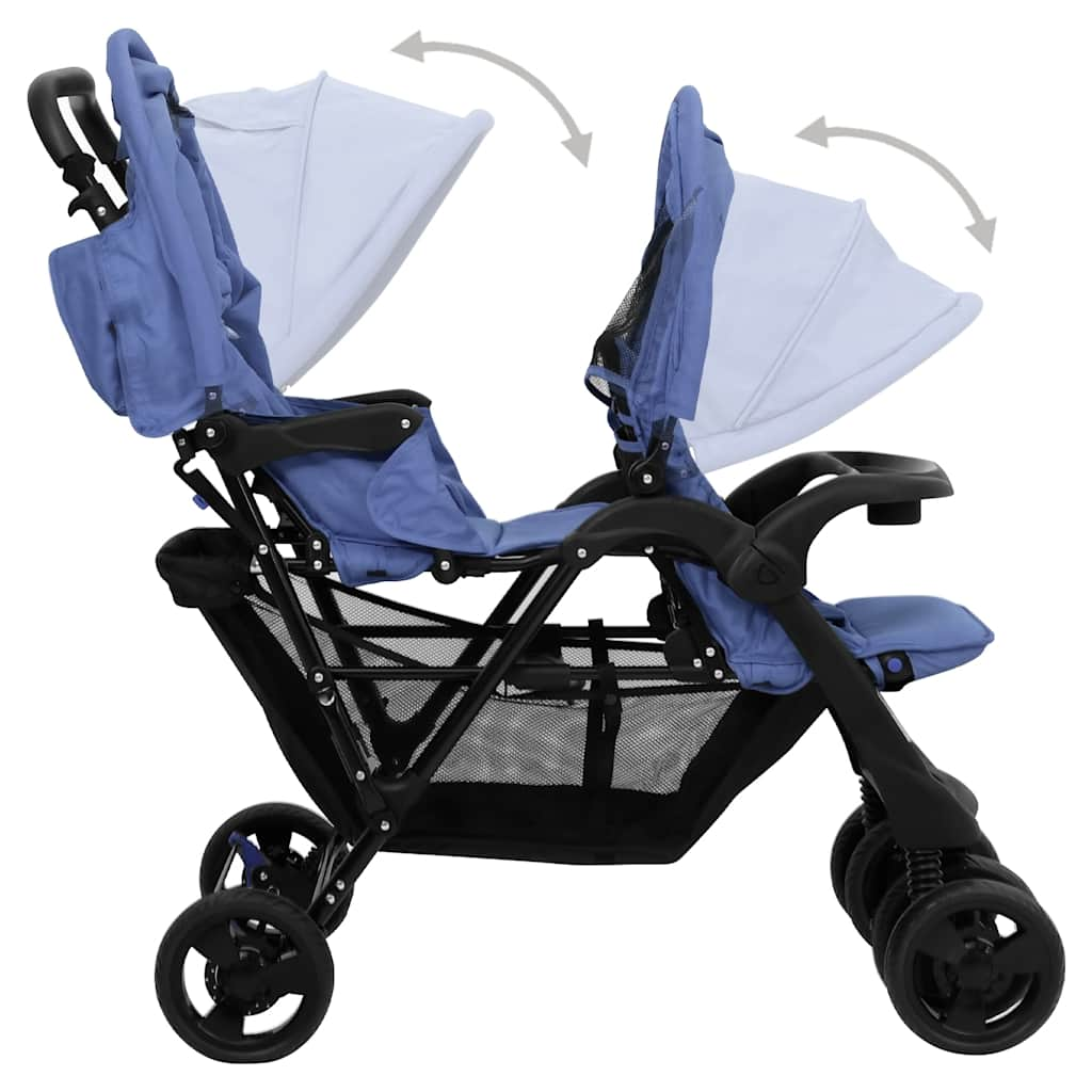 Tandem-Zwillingskinderwagen Marineblau Stahl