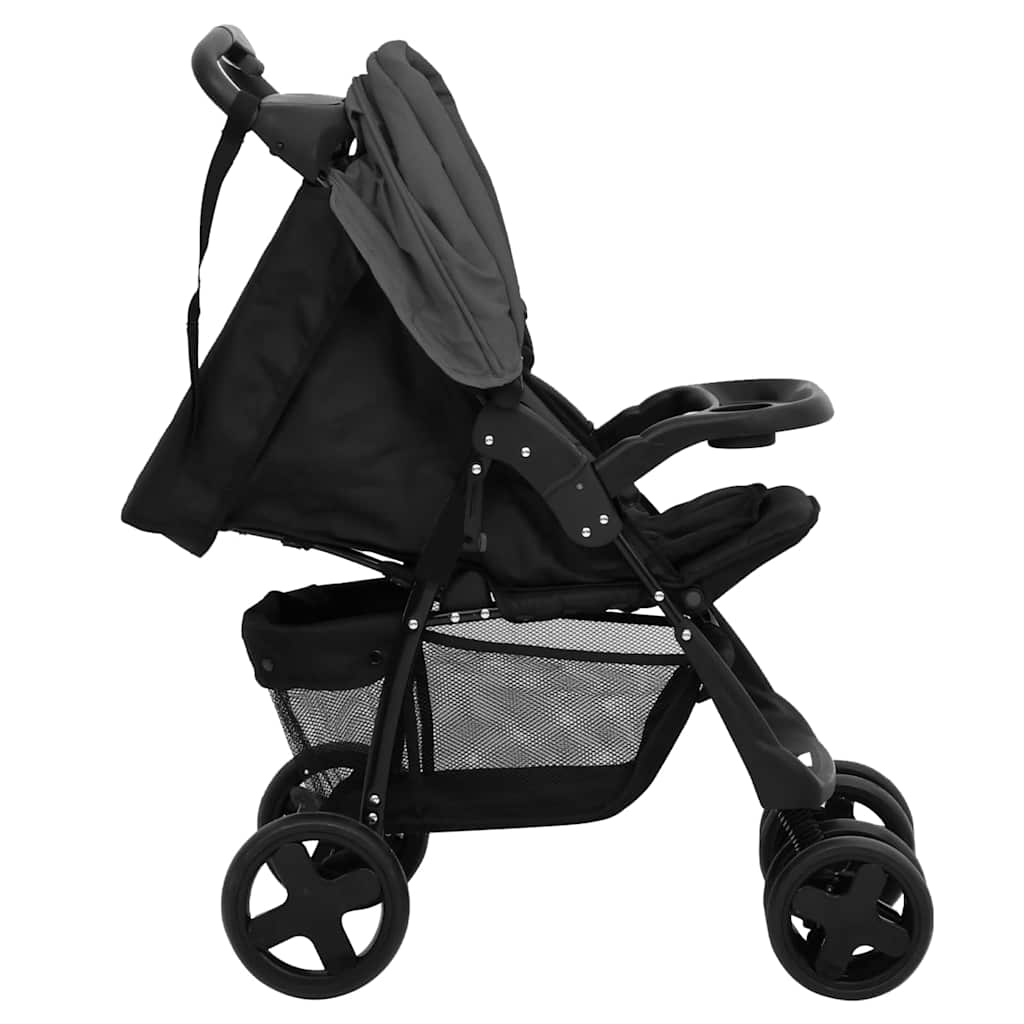 2-in-1 Kinderwagen Dunkelgrau und Schwarz Stahl