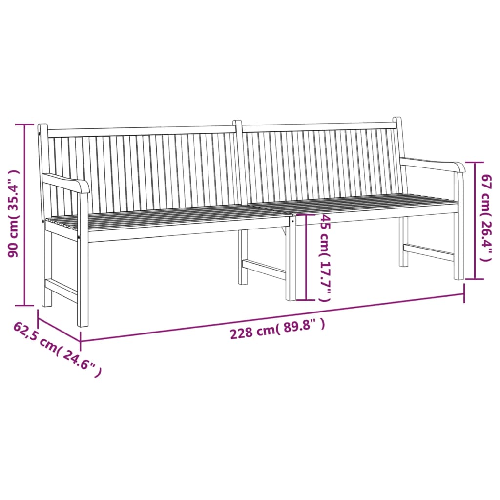 Gartenbank 228 cm Massivholz Teak