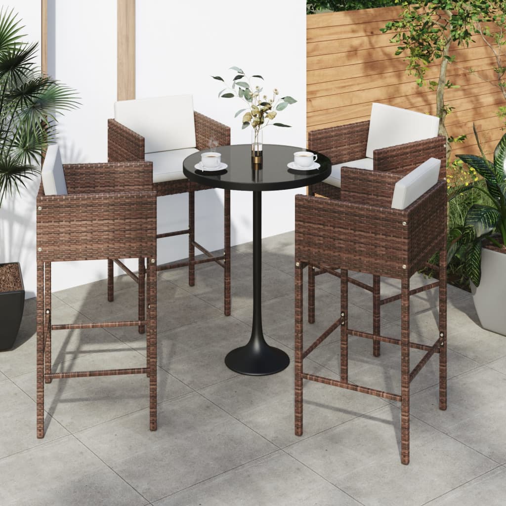 Barhocker 4 Stk. mit Kissen Braun Poly Rattan