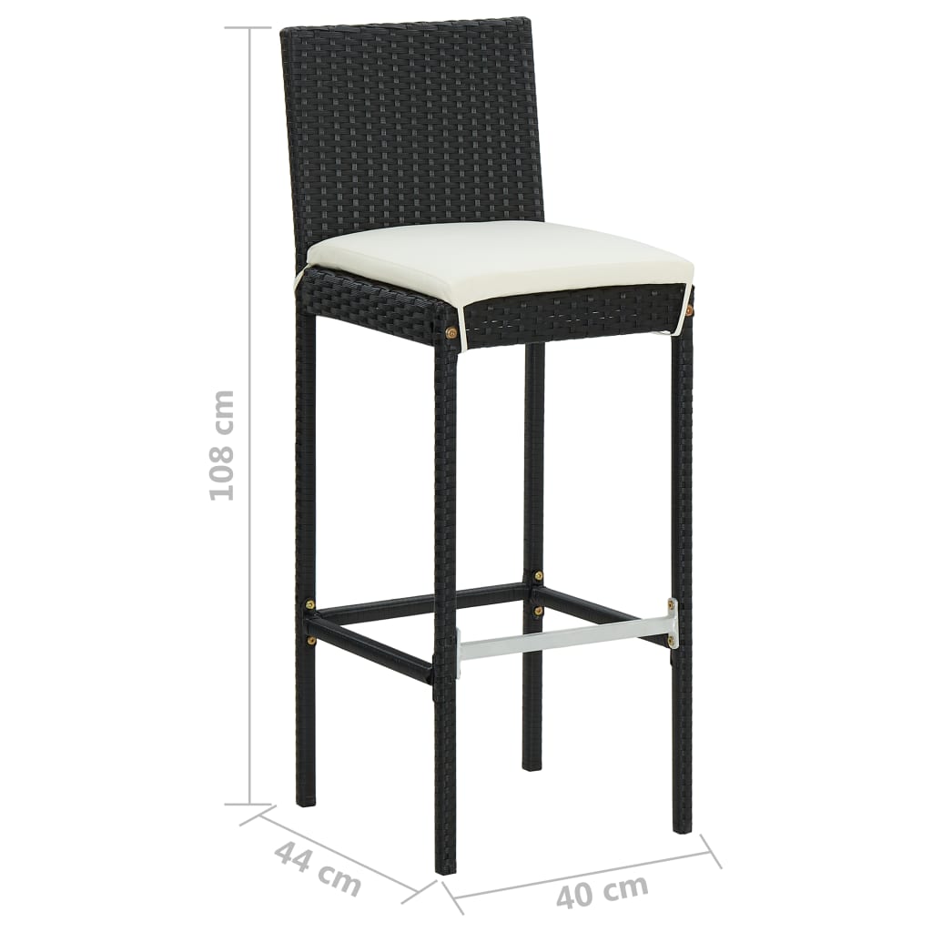 Garten-Barhocker mit Kissen 4 Stk. Schwarz Poly Rattan