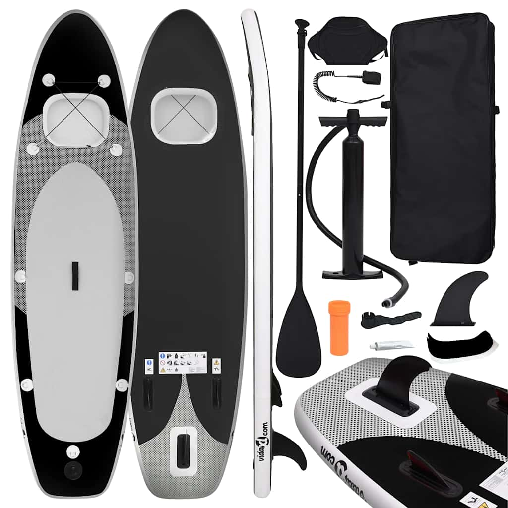 SUP-Board-Set Aufblasbar Schwarz 300x76x10 cm