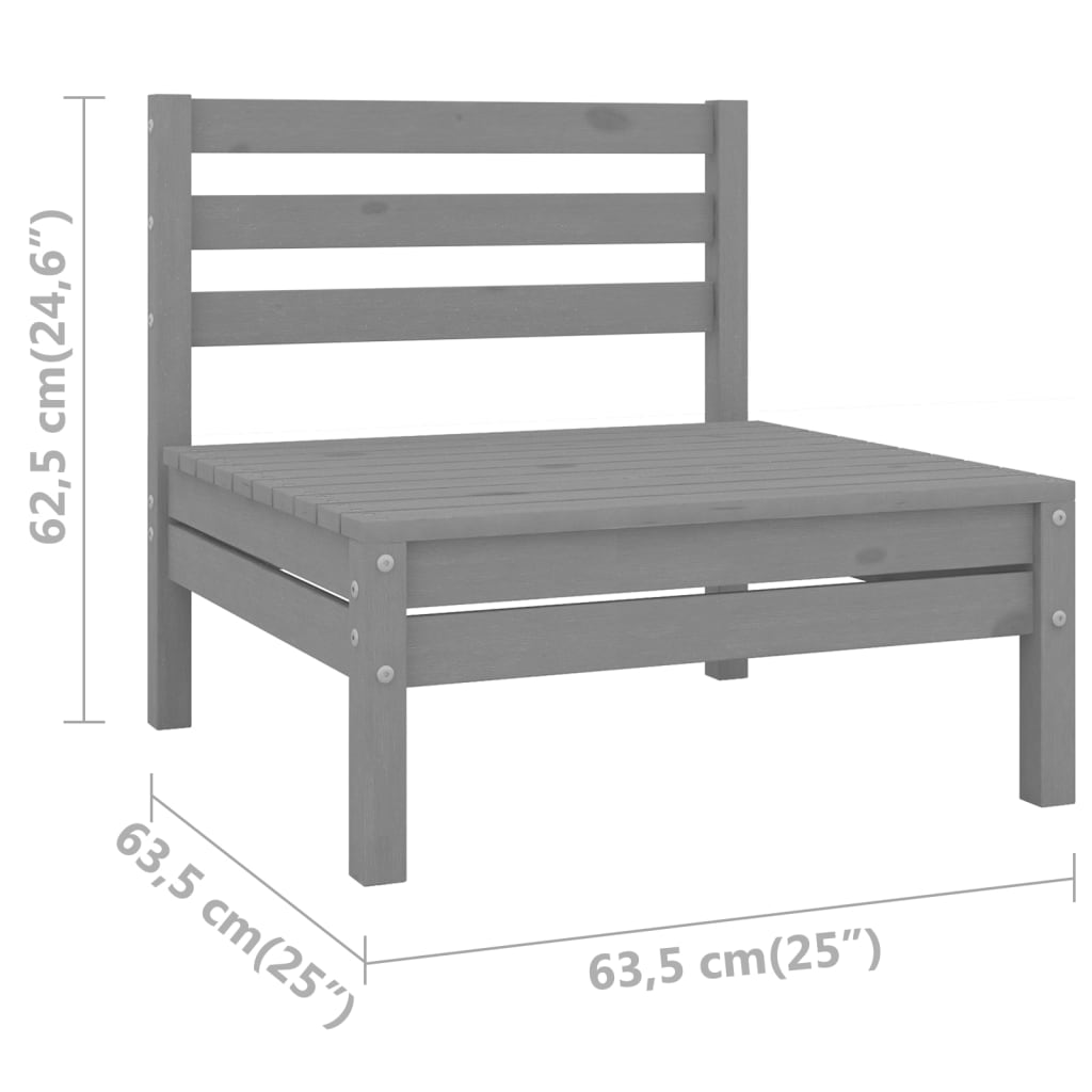 Garten-Mittelsofas 2 Stk. Grau Kiefer Massivholz