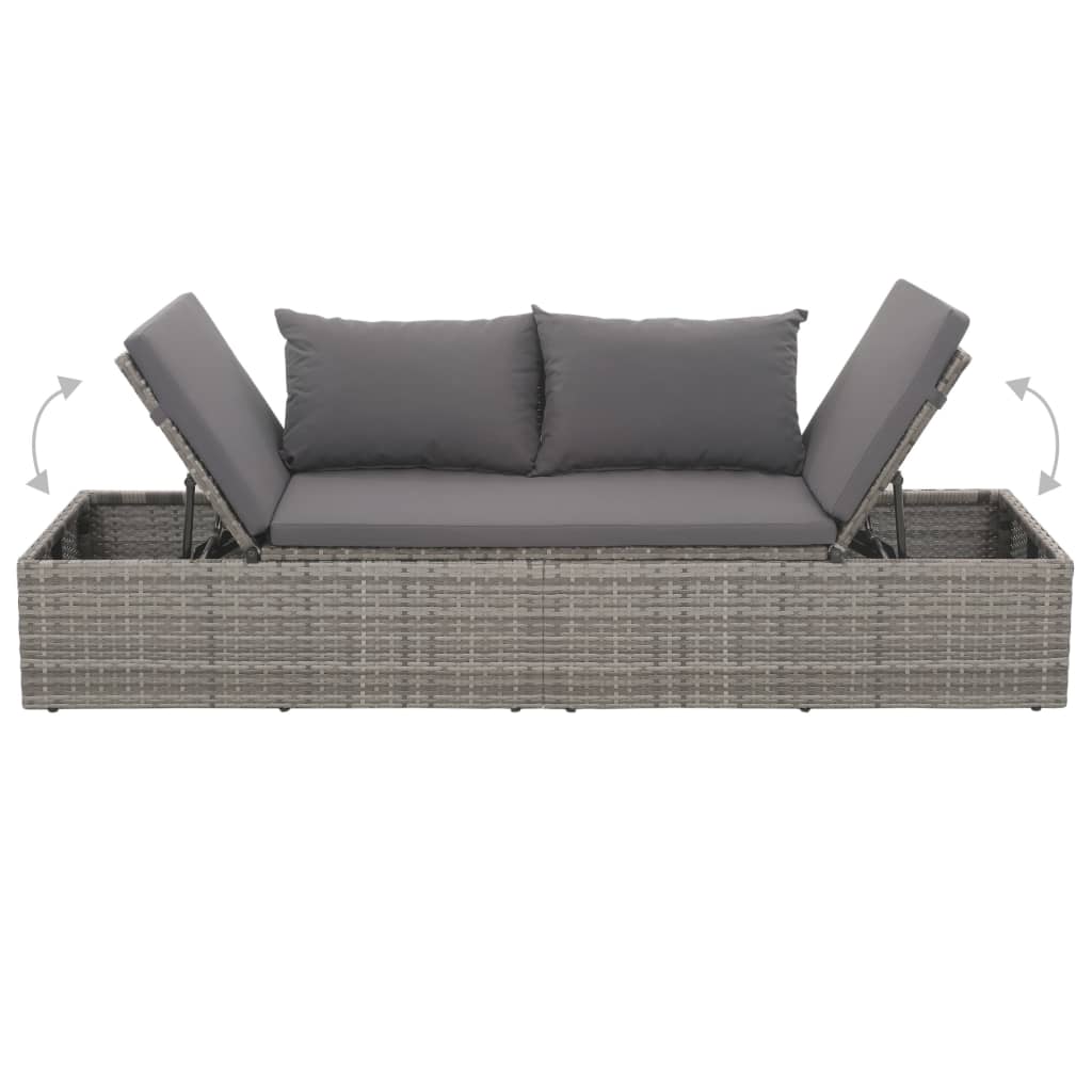 Outdoor-Lounge-Bett mit Polster & Kissen Poly Rattan Grau