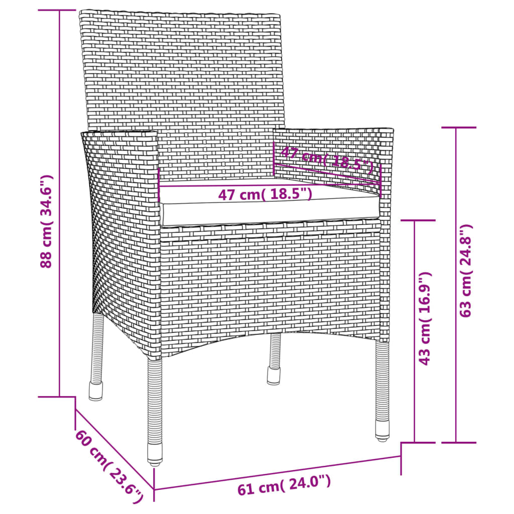 Gartenstühle mit Kissen 4 Stk. Poly Rattan Schwarz