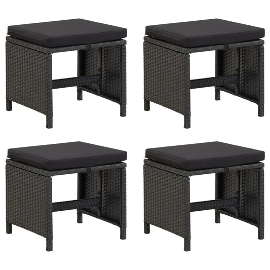 Gartenhocker 4 Stk. mit Sitzkissen Poly Rattan Schwarz