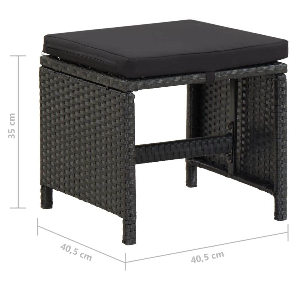 Gartenhocker 4 Stk. mit Sitzkissen Poly Rattan Schwarz