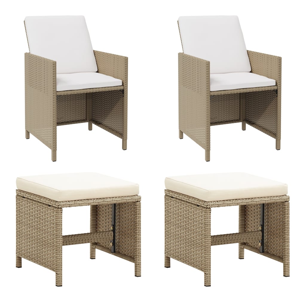 Gartenstühle mit Hocker 2 Stk. Poly Rattan Beige