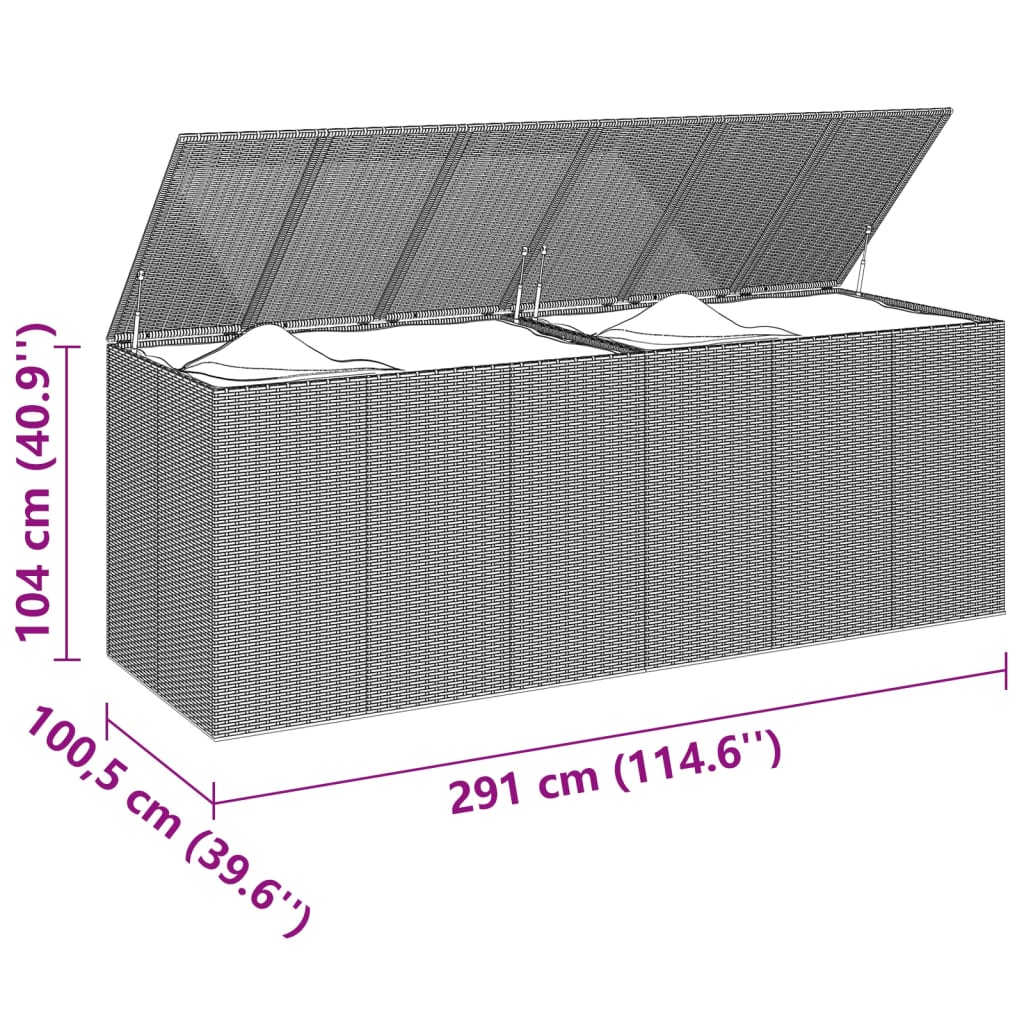 Garten-Kissenbox PE Rattan 291x100,5x104 cm Grau