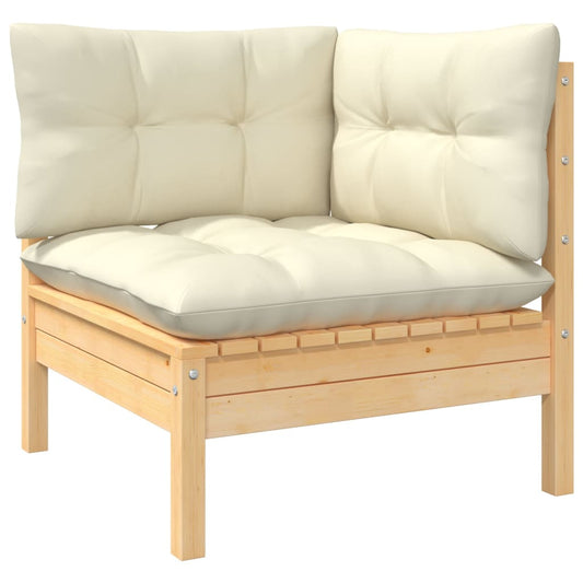 Garten-Ecksofa mit Kissen in Creme Massivholz Kiefer