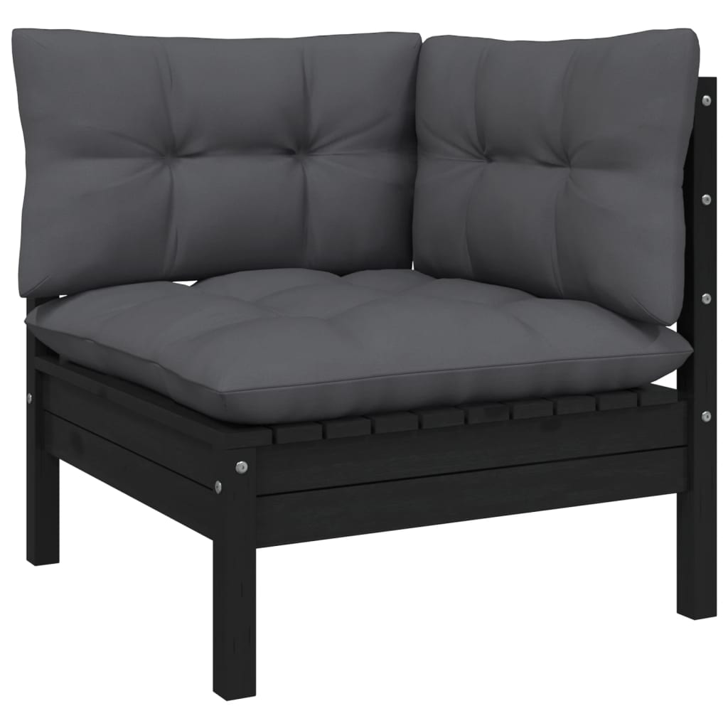 Garten-Ecksofa mit Kissen in Schwarz Massivholz Kiefer