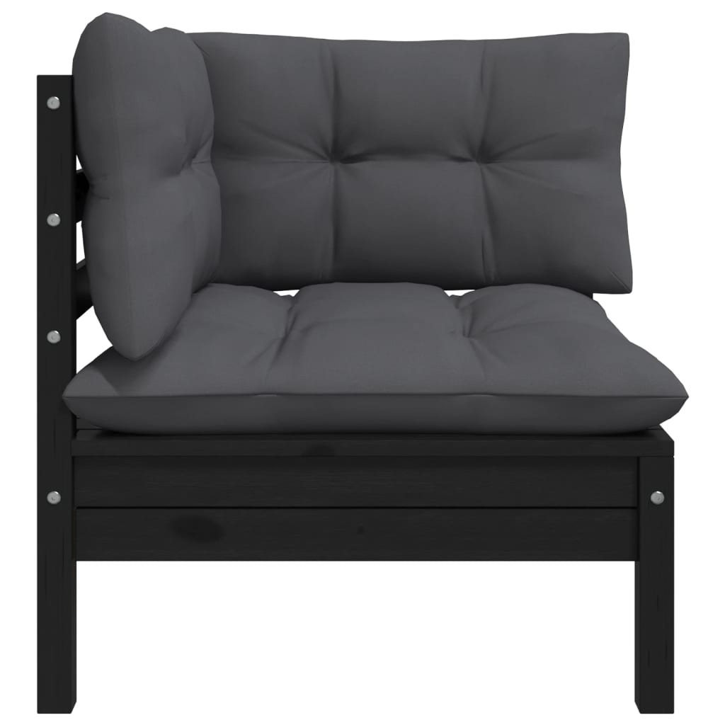 Garten-Ecksofa mit Kissen in Schwarz Massivholz Kiefer