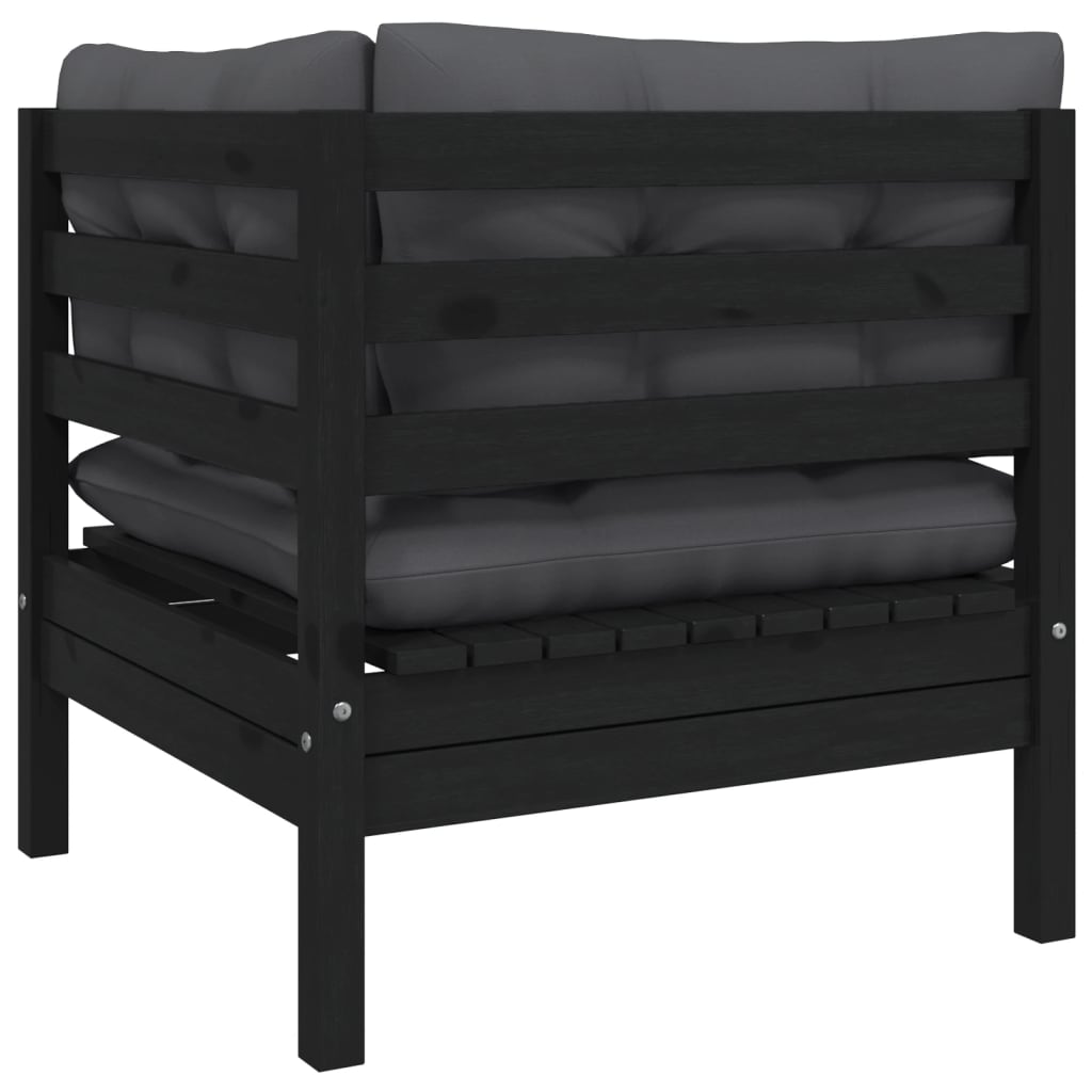 Garten-Ecksofa mit Kissen in Schwarz Massivholz Kiefer