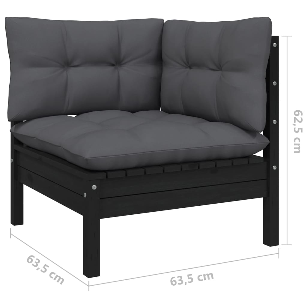 Garten-Ecksofa mit Kissen in Schwarz Massivholz Kiefer