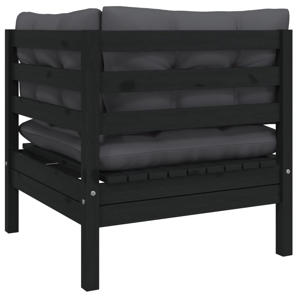 2-Sitzer-Gartensofa mit Kissen Schwarz Massivholz Kiefer