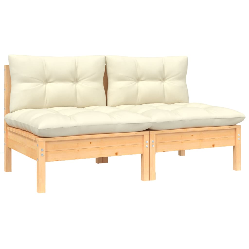 Gartensofa 2-Sitzer mit Kissen in Creme Massivholz Kiefer