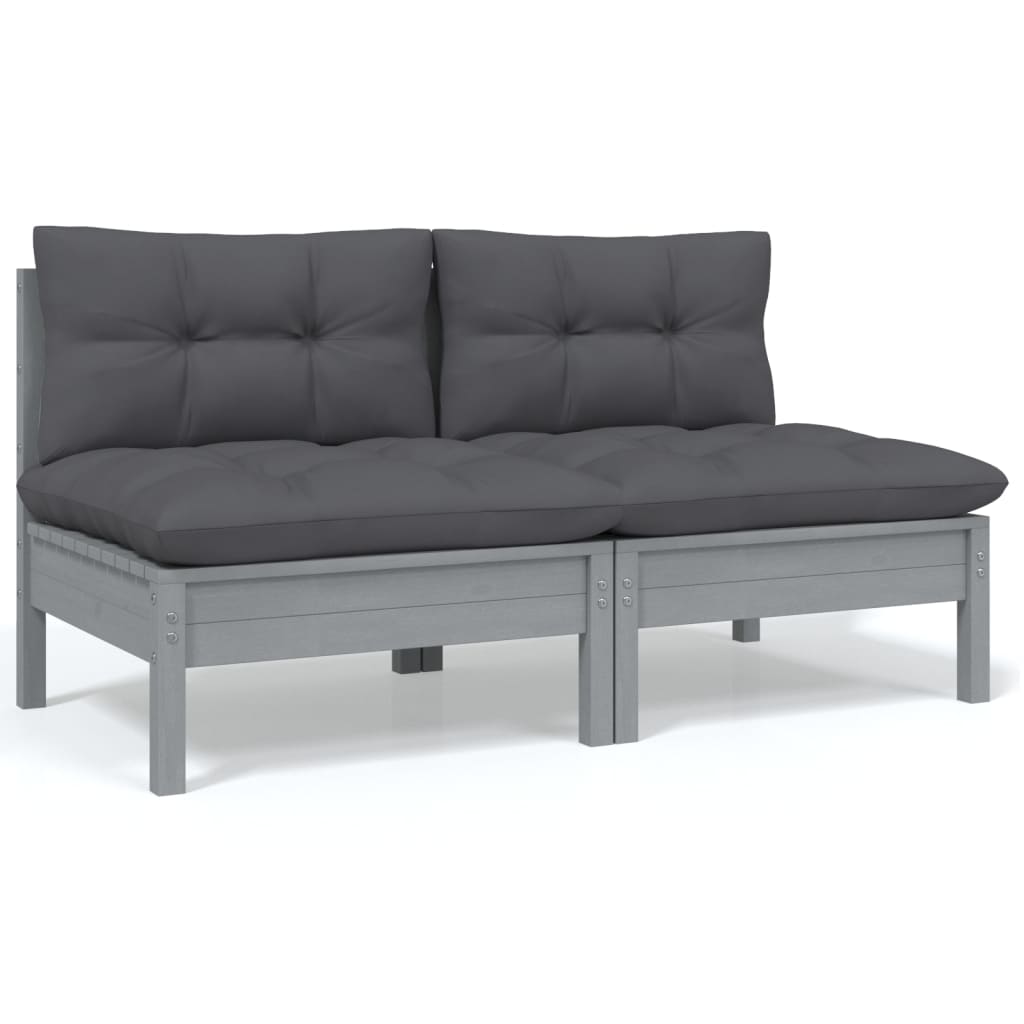 2-Sitzer-Gartensofa mit Kissen Grau Massivholz Kiefer