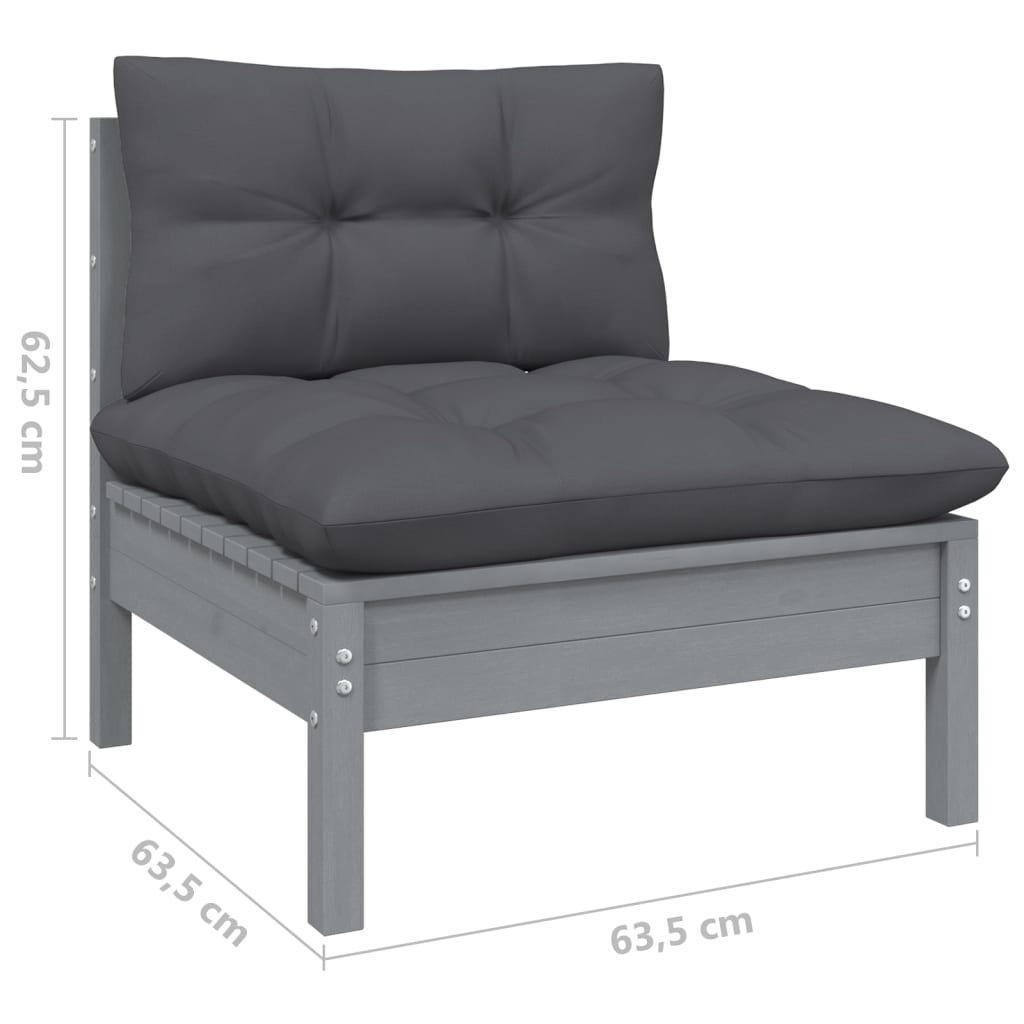 2-Sitzer-Gartensofa mit Kissen Grau Massivholz Kiefer