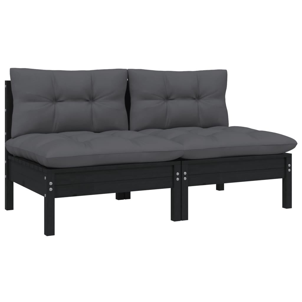 2-Sitzer-Gartensofa mit Kissen Schwarz Massivholz Kiefer