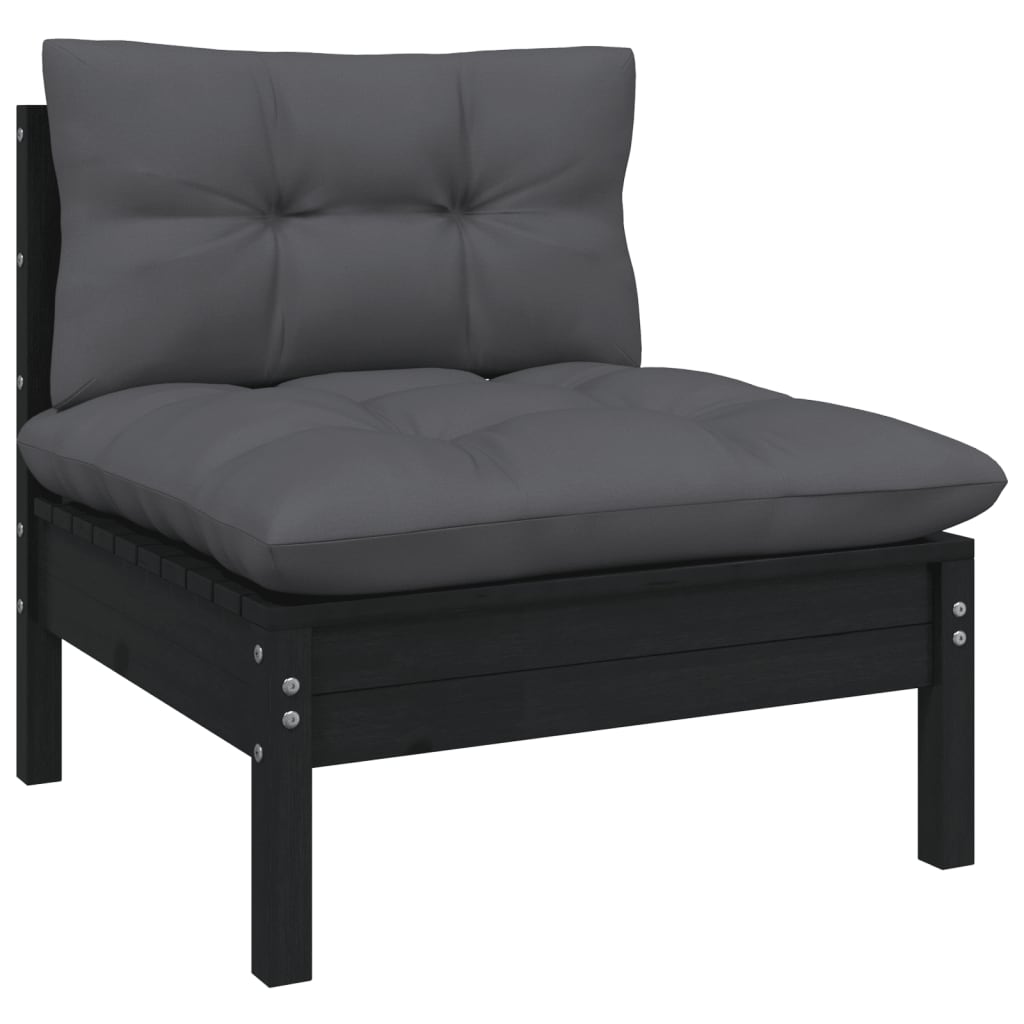 2-Sitzer-Gartensofa mit Kissen Schwarz Massivholz Kiefer