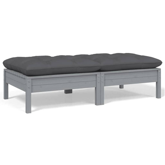 2-Sitzer-Gartensofa mit Kissen Grau Massivholz Kiefer