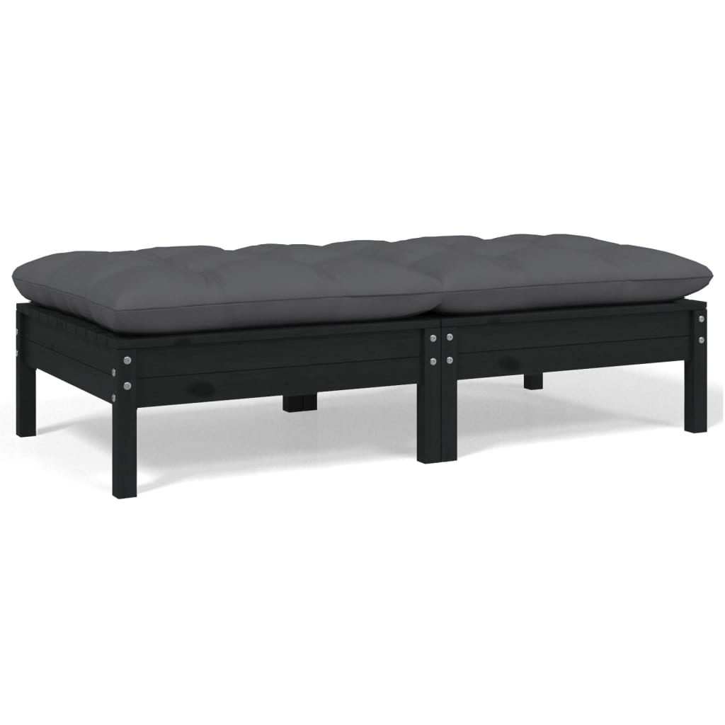 Gartensofa 2-Sitzer mit Kissen in Schwarz Massivholz Kiefer