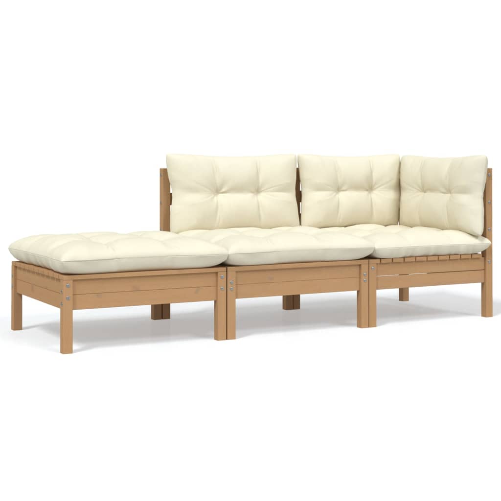 3-tlg. Garten-Lounge-Set mit Creme Kissen Massivholz Kiefer