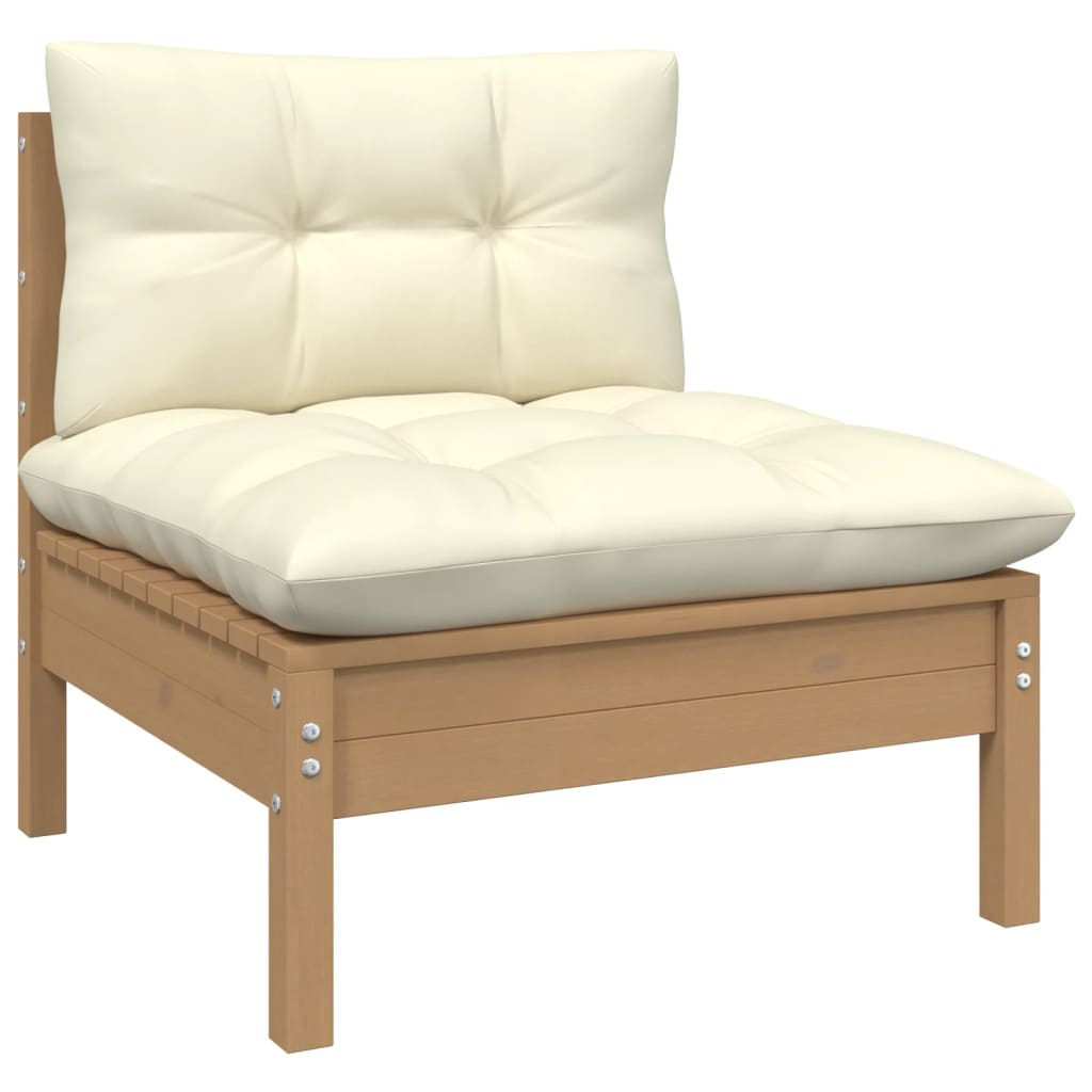 3-tlg. Garten-Lounge-Set mit Creme Kissen Massivholz Kiefer