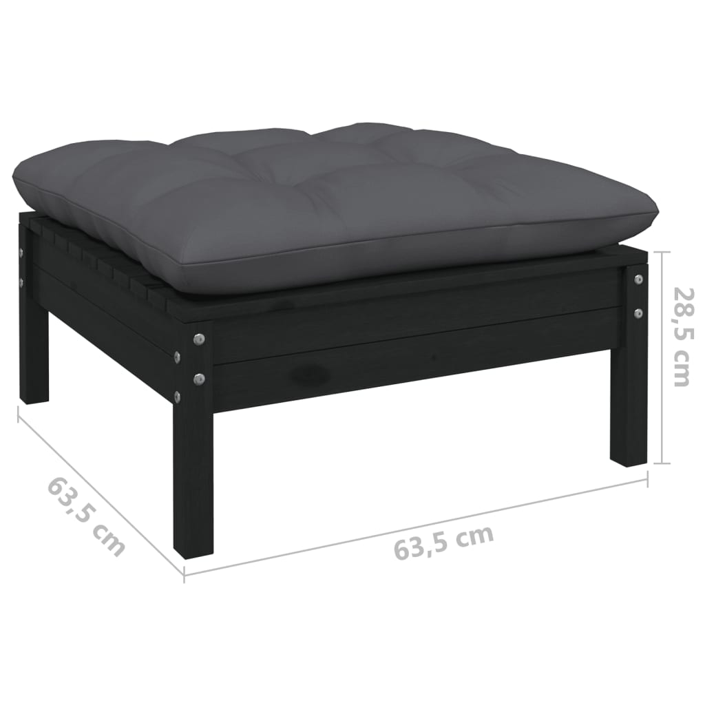 3-tlg. Garten-Lounge-Set mit Kissen Schwarz Kiefer Massivholz